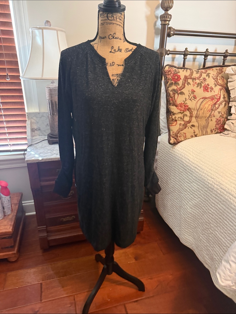 CAbi Black Long-Sleeve V-Notch Tunic Dress